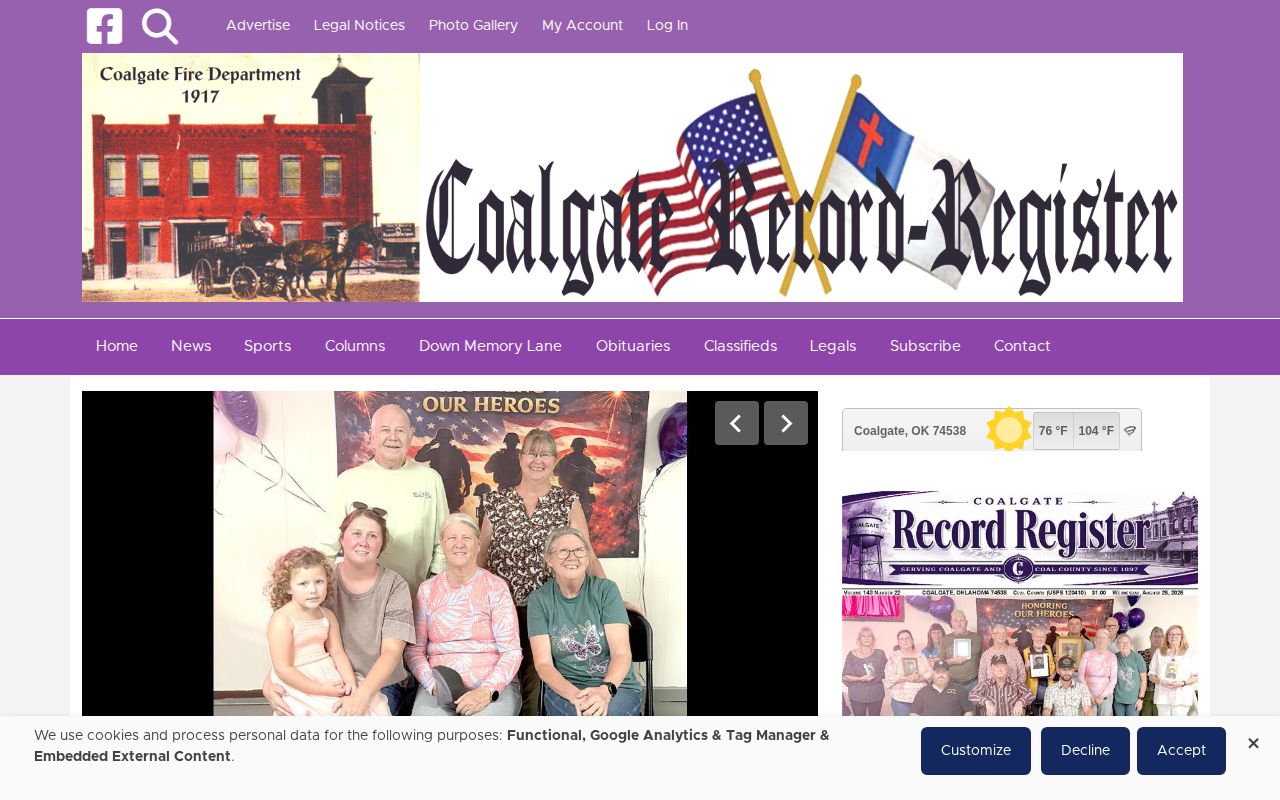 Coal County crime news source, Coalgate Record-Register website