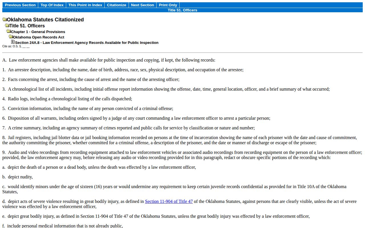 Coal County booking records Oklahoma Open Records Act source
