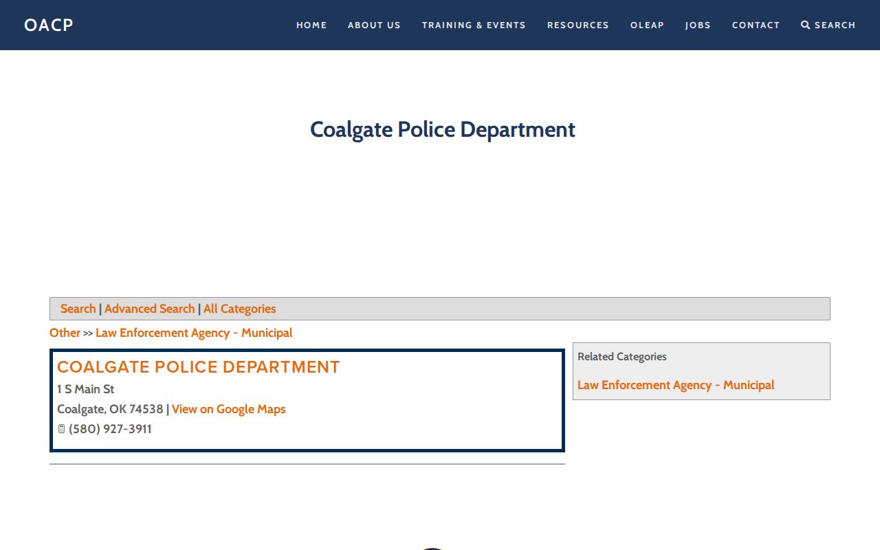 Coal County Coalgate police contact for arrest-record requests
